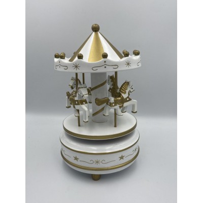 ΞΥΛΙΝΟ ΜΕΓΑΛΟ ΚΑΡΟΥΣΕΛ ΣΕ ΧΡΩΜΑ ΧΡΥΣΟ/ΛΕΥΚΟ ΠΕΡΙΣΤΡΕΦΟΜΕΝΟ ΜΕ ΜΟΥΣΙΚΗ Φ11Χ17