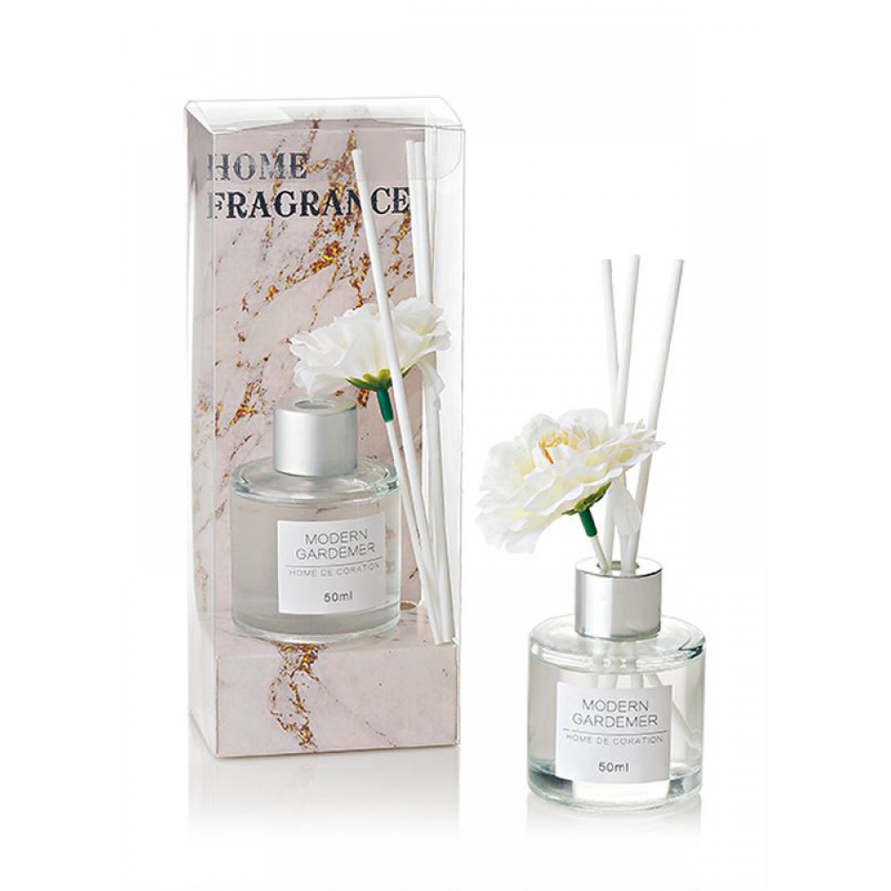 ΜΠΟΜΠΟΝΙΕΡΑ ΑΣΗΜΙ ΑΡΩΜΑΤΙΚΟ ΧΩΡΟΥ ΛΕΒΑΝΤΑ 50ml ΜΕ ΛΟΥΛΟΥΔΙ & STICKS ΣΕ PVC ΚΟΥΤΑΚΙ 7X5X19CM 