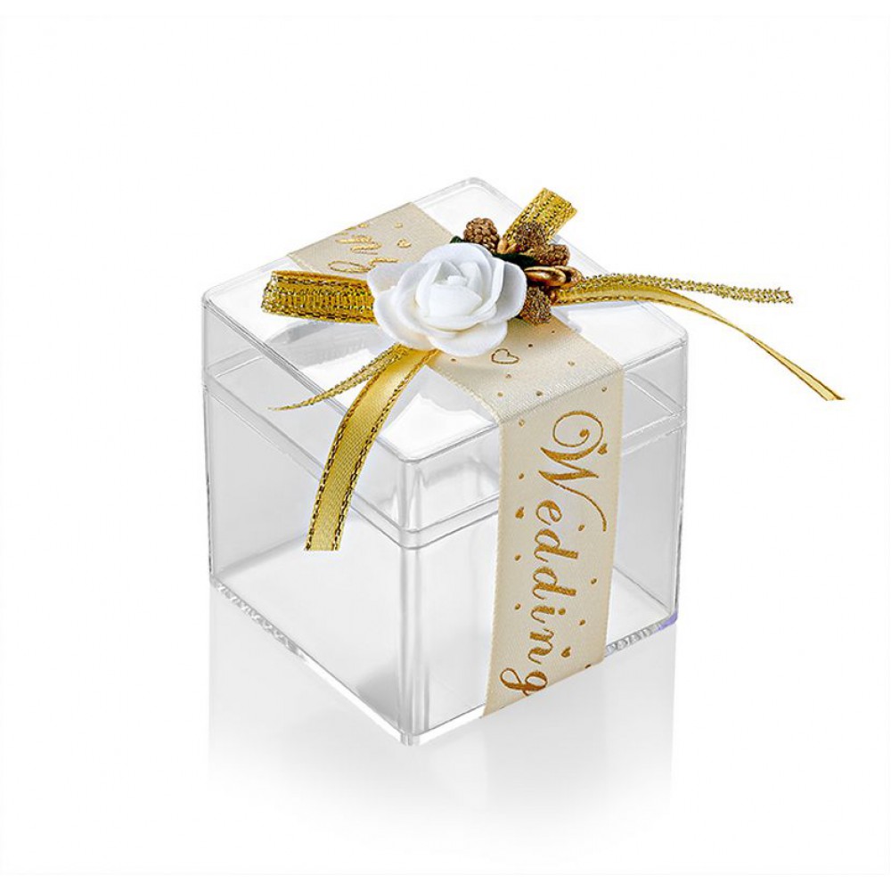 ΜΠΟΜΠΟΝΙΕΡΑ ΜΠΙΖΟΥΤΙΕΡΑ ΤΕΤΡΑΓΩΝΗ PVC ΜΕ ΚΟΡΔΕΛΑ ''WEDDING'' ΚΑΙ ΛΟΥΛΟΥΔΙΑ 6X6X6CM 