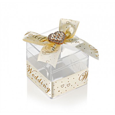 ΜΠΟΜΠΟΝΙΕΡΑ ΜΠΙΖΟΥΤΙΕΡΑ ΤΕΤΡΑΓΩΝΗ PVC ΜΕ ΚΟΡΔΕΛΑ ''WEDDING'' ΚΑΙ ΚΑΡΔΙΑ ΣΤΡΑΣ 6X6X6CM