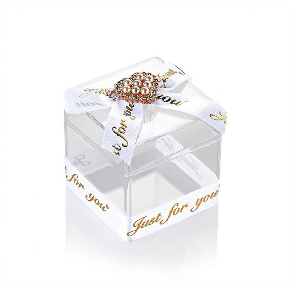 ΜΠΟΜΠΟΝΙΕΡΑ ΜΠΙΖΟΥΤΙΕΡΑ ΤΕΤΡΑΓΩΝΗ PVC ΜΕ ΚΟΡΔΕΛΑ ''JUST FOR YOU'' ΚΑΙ ΚΑΡΔΙΑ ΣΤΡΑΣ 6X6X6CM 