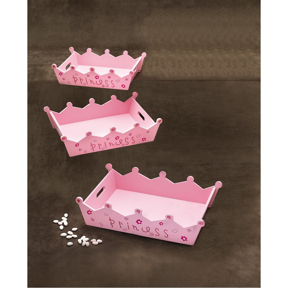 ΞΥΛΙΝΑ ΠΑΝΕΡΙΑ ΒΑΠΤΙΣΗΣ ΡΟΖ "PRINCESS" ΣΕΤ 3 ΤΕΜΑΧΙΑ 50x33x12 44x29x11 39x25x10 