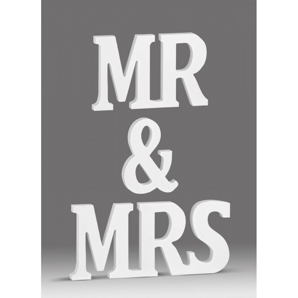 ΞΥΛΙΝΟ ΔΙΑΚΟΣΜΗΤΙΚΟ ΛΕΥΚΟ MR & MRS (ΑΠΟΤΕΛΕΙΤΑΙ ΑΠΟ 3 ΤΜΧ) 60X13CM 