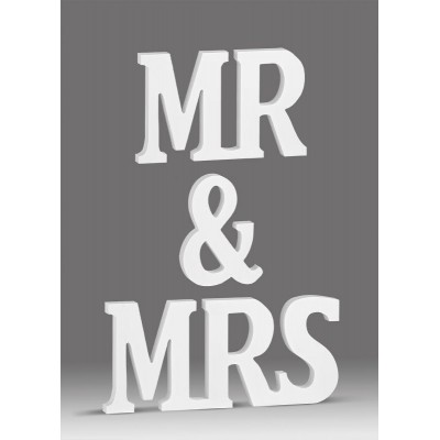 ΞΥΛΙΝΟ ΔΙΑΚΟΣΜΗΤΙΚΟ ΛΕΥΚΟ MR & MRS (ΑΠΟΤΕΛΕΙΤΑΙ ΑΠΟ 3 ΤΜΧ) 60X13CM