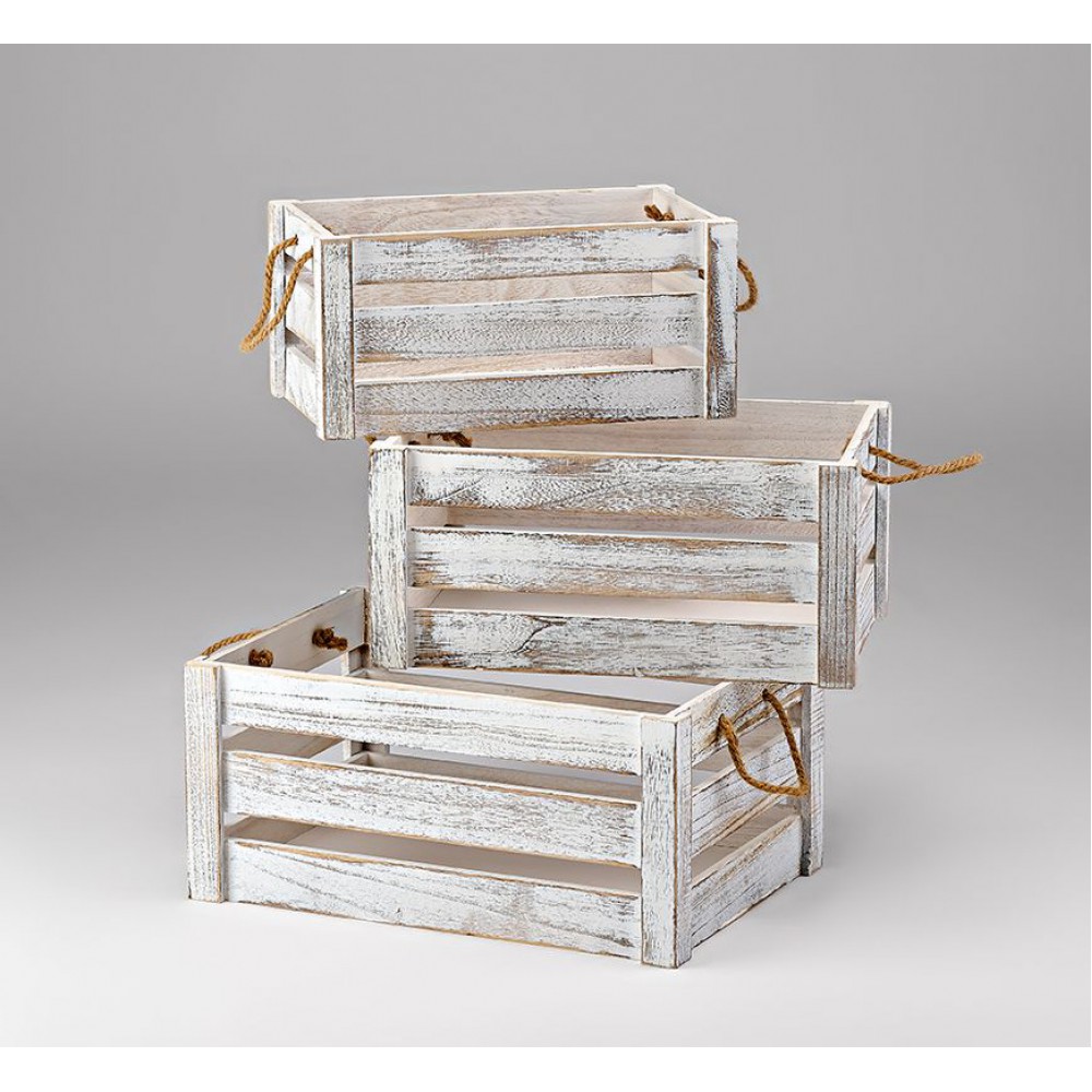 ΞΥΛΙΝΑ ΛΕΥΚΑ ΚΑΛΑΘΙΑ ΠΑΡΑΛΛΗΛΟΓΡΑΜΜΑ ΣΕΤ 3 ΤΕΜΑΧΙΩΝ 48X34X22CM 