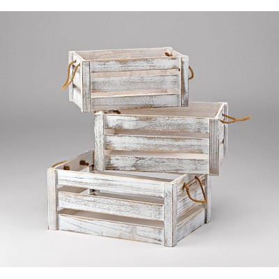 ΞΥΛΙΝΑ ΛΕΥΚΑ ΚΑΛΑΘΙΑ ΠΑΡΑΛΛΗΛΟΓΡΑΜΜΑ ΣΕΤ 3 ΤΕΜΑΧΙΩΝ 48X34X22CM