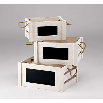 ΞΥΛΙΝΑ ΛΕΥΚΑ ΚΑΛΑΘΙΑ ΠΑΡΑΛΛΗΛΟΓΡΑΜΜΑ ΜΕ ΜΑΥΡΟΠΙΝΑΚΑ ΣΕΤ 3 ΤΕΜΑΧΙΩΝ  41X31X20CM