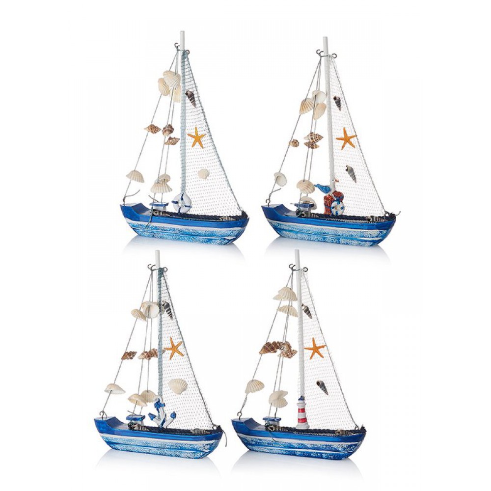 ΔΙΑΚΟΣΜΗΤΙΚΟ ΞΥΛΙΝΟ ΚΑΡΑΒΙ ΜΕ ΔΙΧΤΥ 4 ΣΧΕΔΙΩΝ 19X27CM 