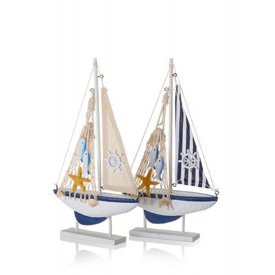 ΔΙΑΚΟΣΜΗΤΙΚΟ ΞΥΛΙΝΟ ΚΑΡΑΒΙ ΜΕ ΨΑΡΑΚΙΑ 2 ΣΧΕΔΙΩΝ 18X31CM