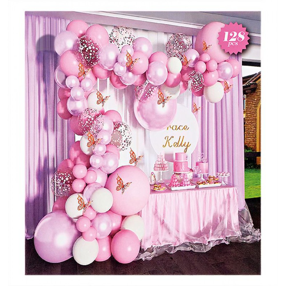 ΜΠΑΛΟΝΙΑ ΛΕΥΚΑ-ΡΟΖ & ΑΥΤΟΚΟΛΛΗΤΕΣ ΠΕΤΑΛΟΥΔΕΣ ΣΕΤ 128 ΤΕΜΑΧΙΩΝ 