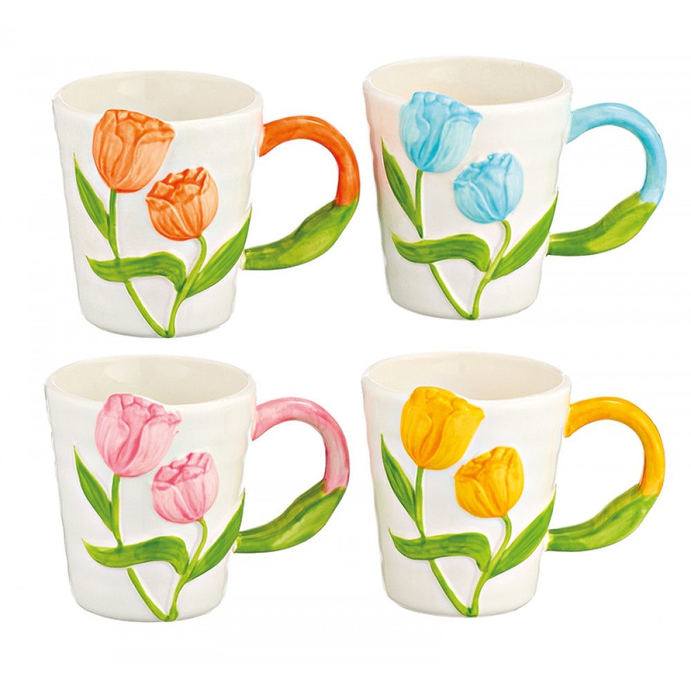 ΚΟΥΠΑ ΠΟΡΣΕΛΑΝΙΝΗ ΓΥΑΛΙΣΤΕΡΗ ΜΕ ΑΝΑΓΛΥΦΕΣ ΤΟΥΛΙΠΕΣ 4 ΧΡΩΜΑΤΩΝ Φ9x9.5cm 