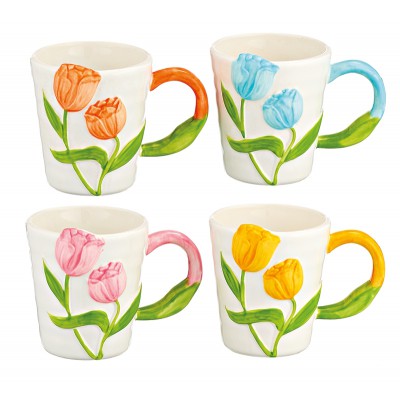 ΚΟΥΠΑ ΠΟΡΣΕΛΑΝΙΝΗ ΓΥΑΛΙΣΤΕΡΗ ΜΕ ΑΝΑΓΛΥΦΕΣ ΤΟΥΛΙΠΕΣ 4 ΧΡΩΜΑΤΩΝ Φ9x9.5cm