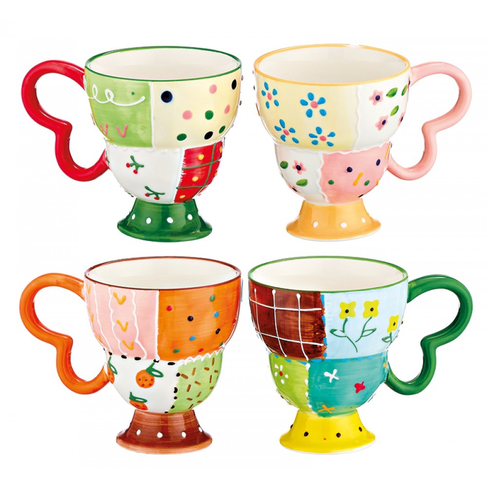 ΚΟΥΠΑ ΠΟΡΣΕΛΑΝΙΝΗ ΠΟΛΥΧΡΩΜΗ ΖΩΓΡΑΦΙΣΜΕΝΗ ΣΤΟ ΧΕΡΙ 4 ΣΧΕΔΙΩΝ Φ10x11.5cm 