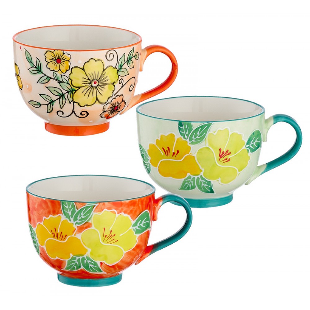 ΚΟΥΠΑ ΠΟΡΣΕΛΑΝΙΝΗ ΜΕ ΛΟΥΛΟΥΔΙΑ ΖΩΓΡΑΦΙΣΜΕΝΗ ΣΤΟ ΧΕΡΙ 3 ΣΧΕΔΙΩΝ Φ11x8.5cm 