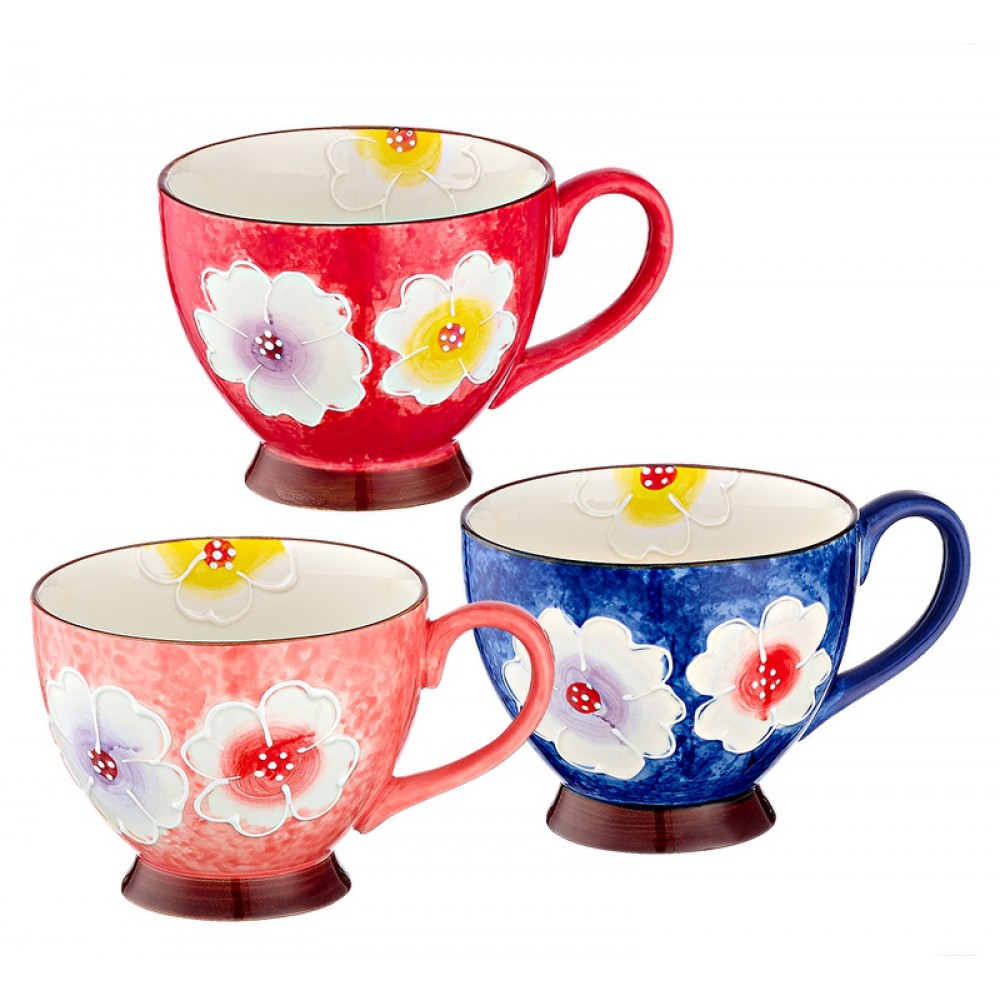 ΚΟΥΠΑ ΠΟΡΣΕΛΑΝΙΝΗ ΜΕ ΛΟΥΛΟΥΔΙΑ ΖΩΓΡΑΦΙΣΜΕΝΗ ΣΤΟ ΧΕΡΙ 3 ΧΡΩΜΑΤΩΝ Φ11x9cm 