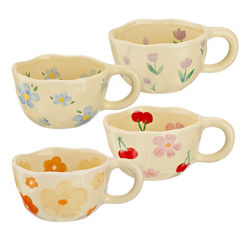 ΚΟΥΠΑ ΠΟΡΣΕΛΑΝΙΝΗ ΜΕ ΛΟΥΛΟΥΔΙΑ ΖΩΓΡΑΦΙΣΜΕΝΗ ΣΤΟ ΧΕΡΙ 4 ΣΧΕΔΙΩΝ Φ10x6.5cm 