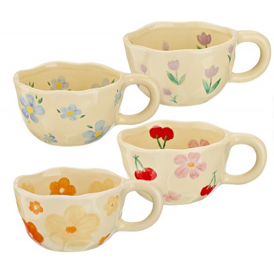 ΚΟΥΠΑ ΠΟΡΣΕΛΑΝΙΝΗ ΜΕ ΛΟΥΛΟΥΔΙΑ ΖΩΓΡΑΦΙΣΜΕΝΗ ΣΤΟ ΧΕΡΙ 4 ΣΧΕΔΙΩΝ Φ10x6.5cm