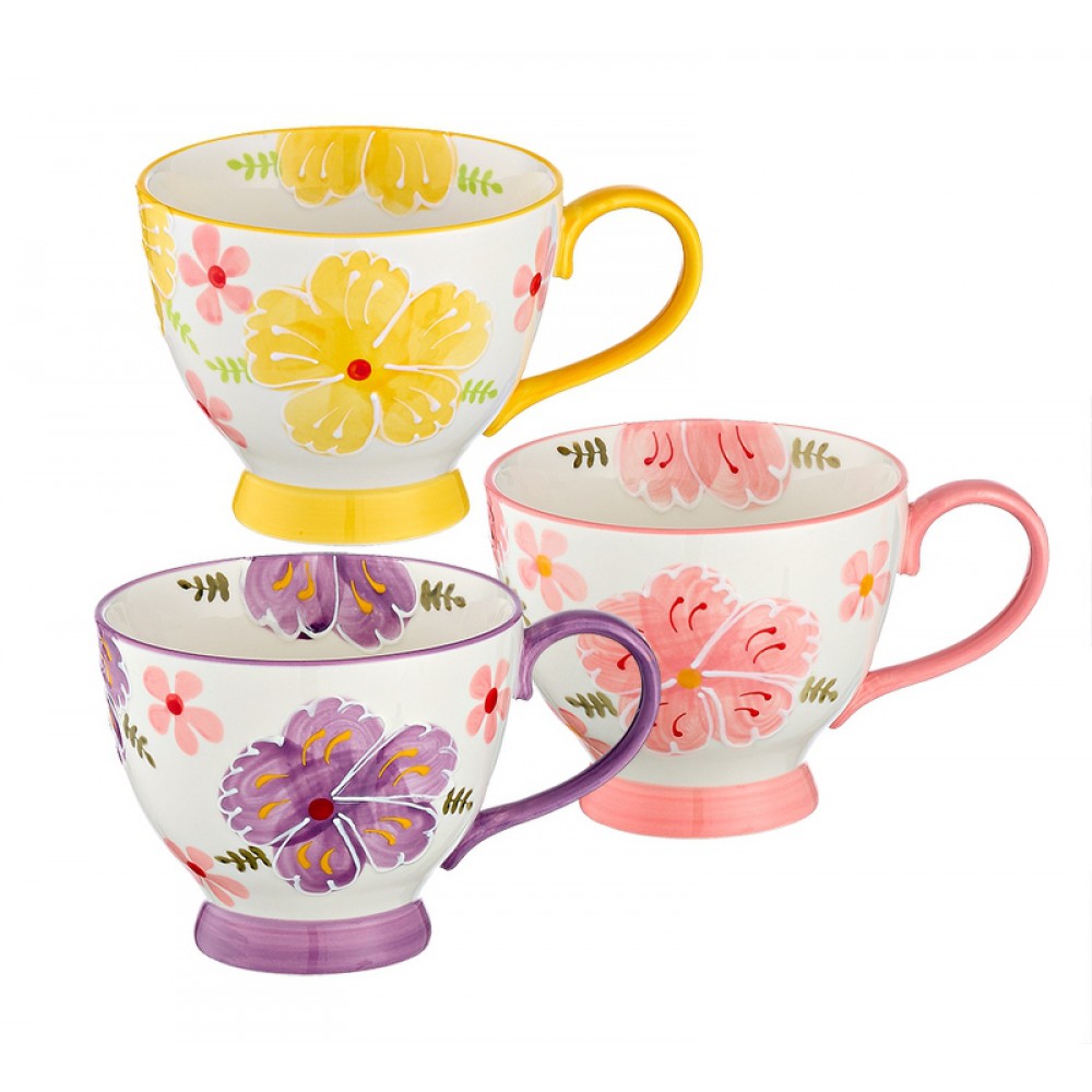 ΚΟΥΠΑ ΠΟΡΣΕΛΑΝΙΝΗ ΜΕ ΛΟΥΛΟΥΔΙΑ ΖΩΓΡΑΦΙΣΜΕΝΗ ΣΤΟ ΧΕΡΙ 3 ΧΡΩΜΑΤΩΝ Φ10.5x9cm 