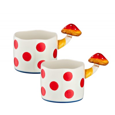 ΚΟΥΠΑ ΠΟΡΣΕΛΑΝΙΝΗ ΛΕΥΚΗ ΜΕ ΚΟΚΚΙΝΟ ΠΟΥΑ & ΧΕΡΟΥΛΙ ΜΑΝΙΤΑΡΙ Φ8x6.5cm