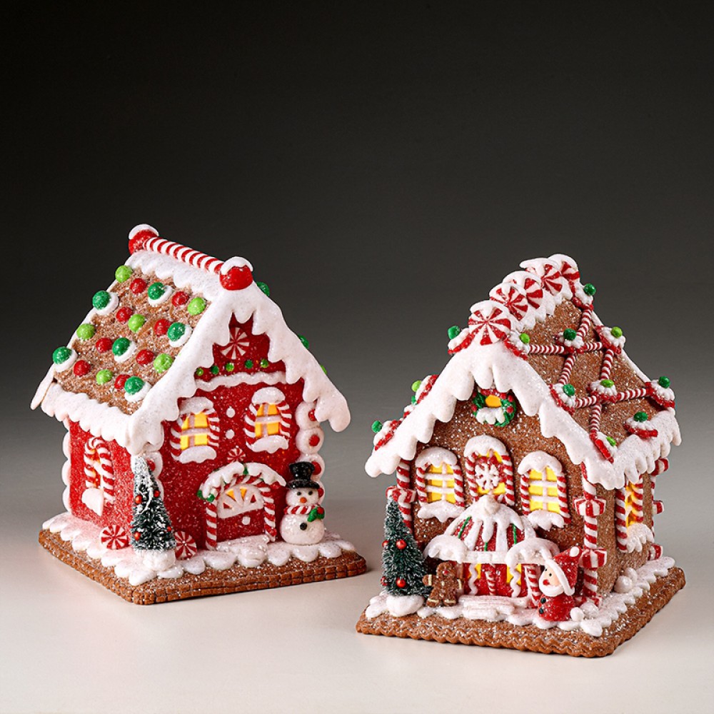 ΧΡΙΣΤΟΥΓΕΝΝΙΑΤΙΚΟ ΣΠΙΤΙ GINGERBREAD ΜΕ ΦΩΣ ΣΕ 2 ΣΧΕΔΙΑ 13x14x17cm 