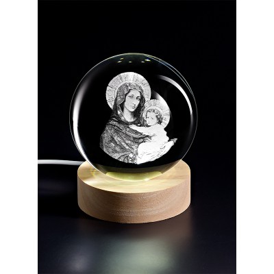 ΚΡΥΣΤΑΛΛΙΝΗ ΜΠΑΛΑ ΦΩΤΙΣΤΙΚΟ ΜΕ ΞΥΛΙΝΗ ΒΑΣΗ ΠΑΝΑΓΙΑ 8cm