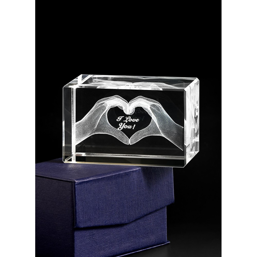 ΚΡΥΣΤΑΛΛΙΝΟ ΔΙΑΚΟΣΜΗΤΙΚΟ ΜΕ 3D ΚΑΡΔΙΑ ''I LOVE YOU'' 4x4x6cm 