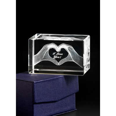 ΚΡΥΣΤΑΛΛΙΝΟ ΔΙΑΚΟΣΜΗΤΙΚΟ ΜΕ 3D ΚΑΡΔΙΑ ''I LOVE YOU'' 5x5x8cm