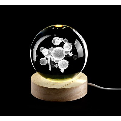 ΚΡΥΣΤΑΛΛΙΝΗ ΜΠΑΛΑ ΦΩΤΙΣΤΙΚΟ ΜΕ ΞΥΛΙΝΗ ΒΑΣΗ ΧΡΙΣΤΟΥΓΕΝΝΙΑΤΙΚΕΣ ΜΠΑΛΕΣ 8cm