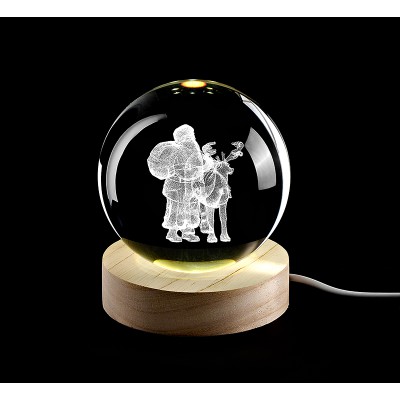 ΚΡΥΣΤΑΛΛΙΝΗ ΜΠΑΛΑ ΦΩΤΙΣΤΙΚΟ ΜΕ ΞΥΛΙΝΗ ΒΑΣΗ ΑΓΙΟΣ ΒΑΣΙΛΗΣ ΜΕ ΤΑΡΑΝΔΟ 10cm