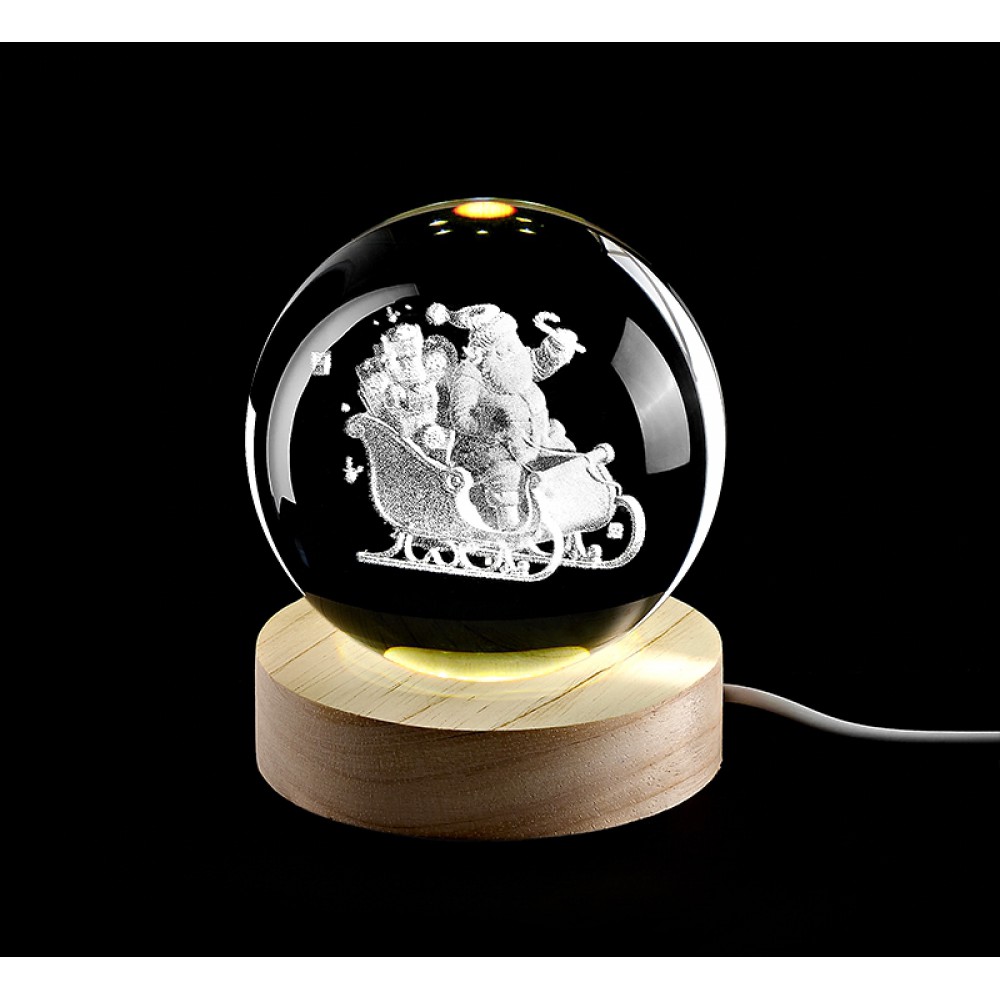 ΚΡΥΣΤΑΛΛΙΝΗ ΜΠΑΛΑ ΦΩΤΙΣΤΙΚΟ ΜΕ ΞΥΛΙΝΗ ΒΑΣΗ ΑΓΙΟΣ ΒΑΣΙΛΗΣ ΜΕ ΕΛΚΗΘΡΟ 6cm 