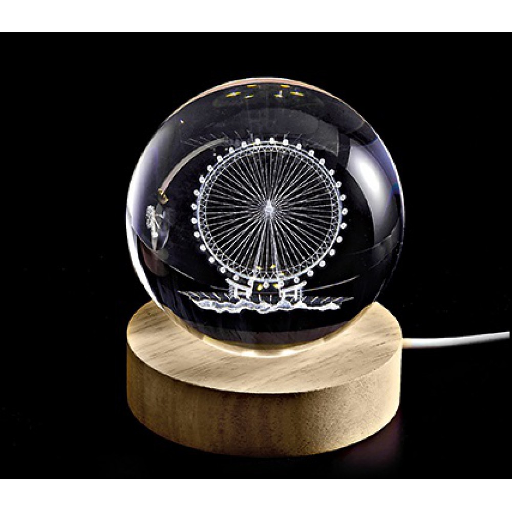 ΚΡΥΣΤΑΛΛΙΝΗ ΜΠΑΛΑ ΦΩΤΙΣΤΙΚΟ ΜΕ ΞΥΛΙΝΗ ΒΑΣΗ ΡΟΔΑ ΛΟΥΝΑ ΠΑΡΚ 5cm 