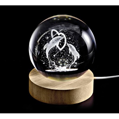 ΚΡΥΣΤΑΛΛΙΝΗ ΜΠΑΛΑ ΦΩΤΙΣΤΙΚΟ ΜΕ ΞΥΛΙΝΗ ΒΑΣΗ ΔΕΛΦΙΝΙΑ 5cm