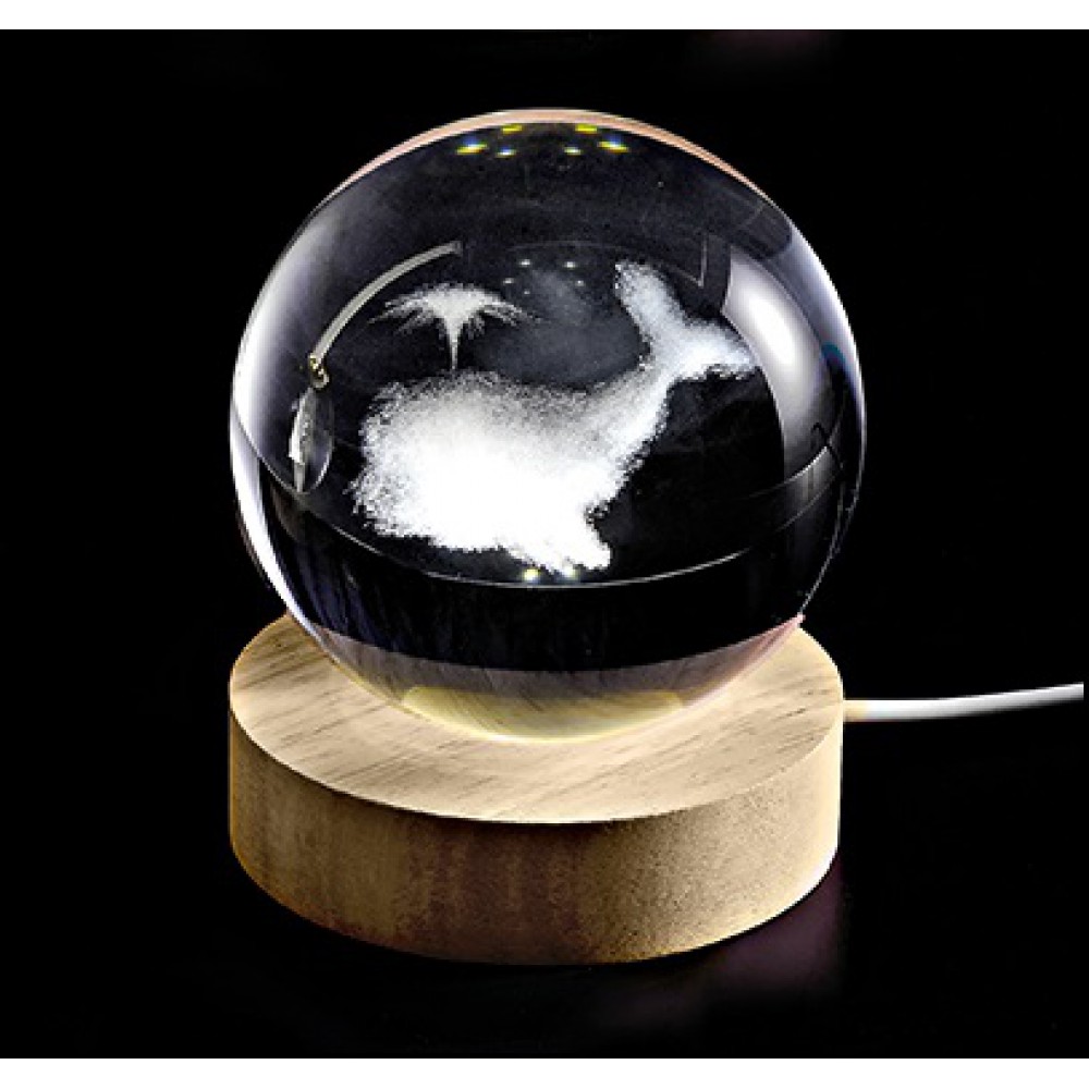 ΚΡΥΣΤΑΛΛΙΝΗ ΜΠΑΛΑ ΦΩΤΙΣΤΙΚΟ ΜΕ ΞΥΛΙΝΗ ΒΑΣΗ ΦΑΛΑΙΝΑ 5cm 