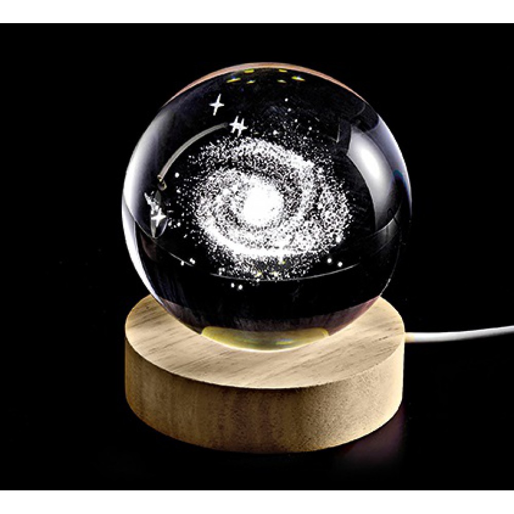 ΚΡΥΣΤΑΛΛΙΝΗ ΜΠΑΛΑ ΦΩΤΙΣΤΙΚΟ ΜΕ ΞΥΛΙΝΗ ΒΑΣΗ ΓΑΛΑΞΙΑΣ 5cm 