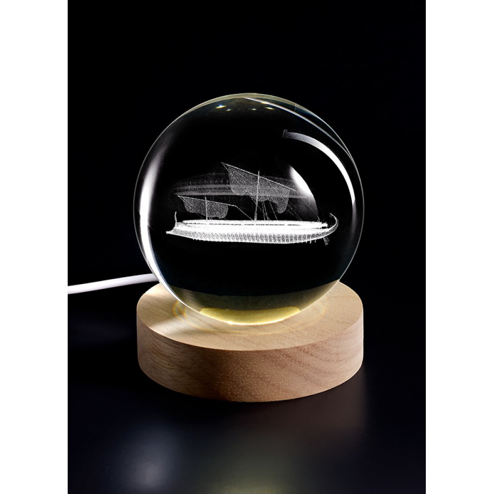 ΚΡΥΣΤΑΛΛΙΝΗ ΜΠΑΛΑ ΦΩΤΙΣΤΙΚΟ ΜΕ ΞΥΛΙΝΗ ΒΑΣΗ ΤΡΙΗΡΗΣ  5cm 