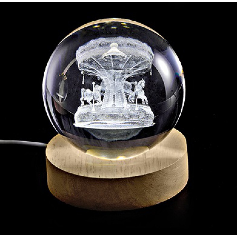 ΚΡΥΣΤΑΛΛΙΝΗ ΜΠΑΛΑ ΦΩΤΙΣΤΙΚΟ ΜΕ ΞΥΛΙΝΗ ΒΑΣΗ ΚΑΡΟΥΖΕΛ 6cm 