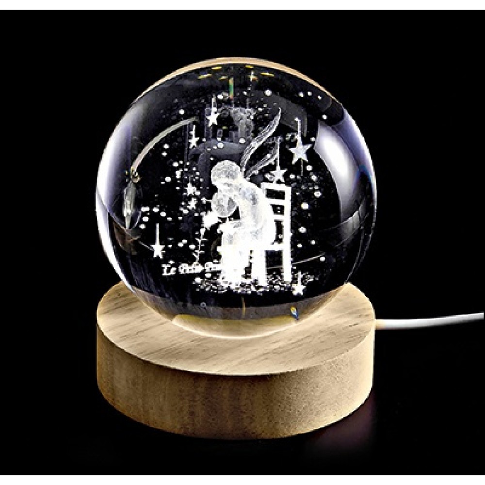 ΚΡΥΣΤΑΛΛΙΝΗ ΜΠΑΛΑ ΦΩΤΙΣΤΙΚΟ ΜΕ ΞΥΛΙΝΗ ΒΑΣΗ ΜΙΚΡΟΣ ΠΡΙΓΚΙΠΑΣ 6cm 