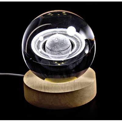 ΚΡΥΣΤΑΛΛΙΝΗ ΜΠΑΛΑ ΦΩΤΙΣΤΙΚΟ ΜΕ ΞΥΛΙΝΗ ΒΑΣΗ ΠΛΑΝΗΤΗΣ ΜΕ ΔΟΡΥΦΟΡΟΥΣ 6cm