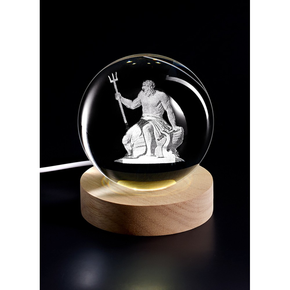 ΚΡΥΣΤΑΛΛΙΝΗ ΜΠΑΛΑ ΦΩΤΙΣΤΙΚΟ ΜΕ ΞΥΛΙΝΗ ΒΑΣΗ ΠΟΣΕΙΔΩΝΑΣ  6cm 