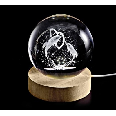 ΚΡΥΣΤΑΛΛΙΝΗ ΜΠΑΛΑ ΦΩΤΙΣΤΙΚΟ ΜΕ ΞΥΛΙΝΗ ΒΑΣΗ ΔΕΛΦΙΝΙΑ 7cm