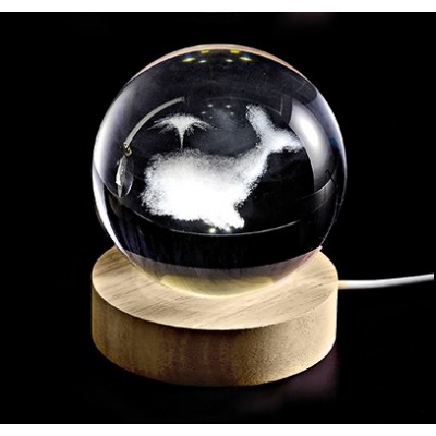 ΚΡΥΣΤΑΛΛΙΝΗ ΜΠΑΛΑ ΦΩΤΙΣΤΙΚΟ ΜΕ ΞΥΛΙΝΗ ΒΑΣΗ ΦΑΛΑΙΝΑ 7cm