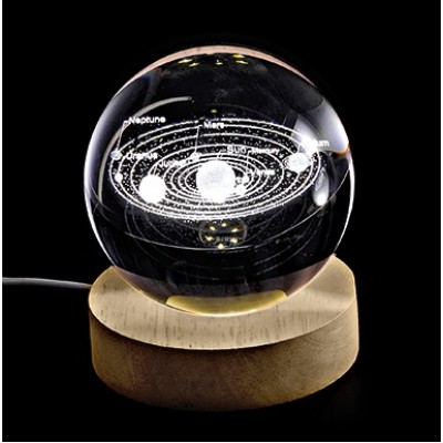 ΚΡΥΣΤΑΛΛΙΝΗ ΜΠΑΛΑ ΦΩΤΙΣΤΙΚΟ ΜΕ ΞΥΛΙΝΗ ΒΑΣΗ ΗΛΙΑΚΟ ΣΥΣΤΗΜΑ 7cm