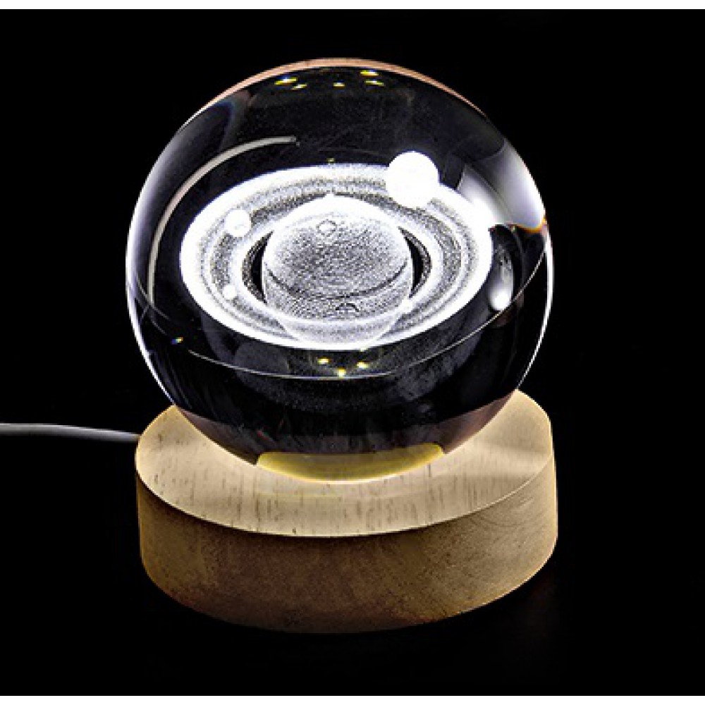 ΚΡΥΣΤΑΛΛΙΝΗ ΜΠΑΛΑ ΦΩΤΙΣΤΙΚΟ ΜΕ ΞΥΛΙΝΗ ΒΑΣΗ ΠΛΑΝΗΤΗΣ ΜΕ ΔΟΡΥΦΟΡΟΥΣ 7cm 