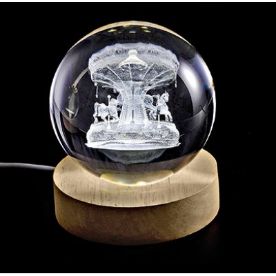 ΚΡΥΣΤΑΛΛΙΝΗ ΜΠΑΛΑ ΦΩΤΙΣΤΙΚΟ ΜΕ ΞΥΛΙΝΗ ΒΑΣΗ ΚΑΡΟΥΖΕΛ 8cm