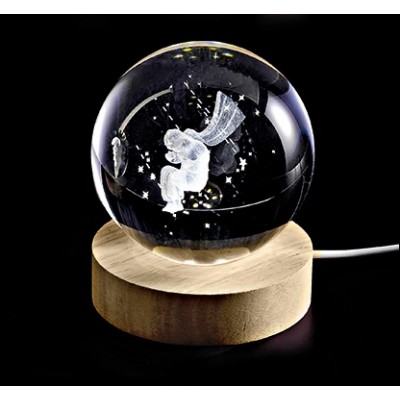 ΚΡΥΣΤΑΛΛΙΝΗ ΜΠΑΛΑ ΦΩΤΙΣΤΙΚΟ ΜΕ ΞΥΛΙΝΗ ΒΑΣΗ ΜΙΚΡΟΣ ΠΡΙΓΚΙΠΑΣ 8cm