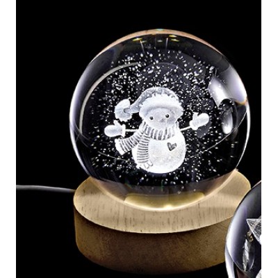 ΚΡΥΣΤΑΛΛΙΝΗ ΜΠΑΛΑ ΦΩΤΙΣΤΙΚΟ ΜΕ ΞΥΛΙΝΗ ΒΑΣΗ ΧΙΟΝΑΝΘΡΩΠΟΣ 8cm