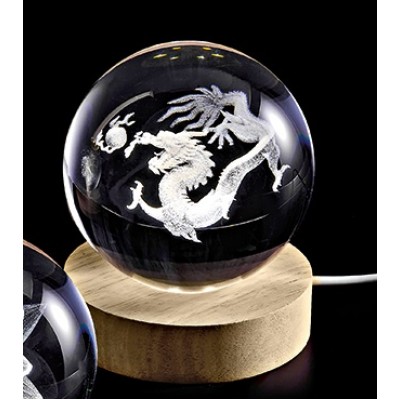 ΚΡΥΣΤΑΛΛΙΝΗ ΜΠΑΛΑ ΦΩΤΙΣΤΙΚΟ ΜΕ ΞΥΛΙΝΗ ΒΑΣΗ ΔΡΑΚΟΣ 8cm