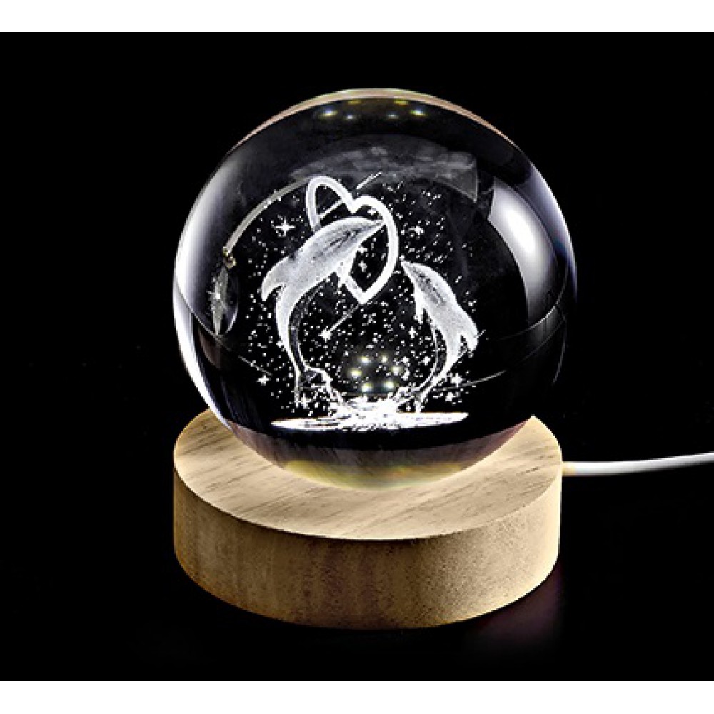 ΚΡΥΣΤΑΛΛΙΝΗ ΜΠΑΛΑ ΦΩΤΙΣΤΙΚΟ ΜΕ ΞΥΛΙΝΗ ΒΑΣΗ ΔΕΛΦΙΝΙΑ 8cm 