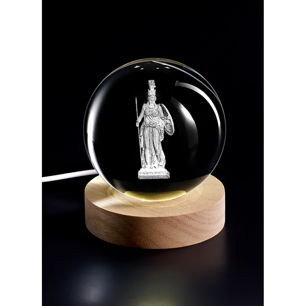 ΚΡΥΣΤΑΛΛΙΝΗ ΜΠΑΛΑ ΦΩΤΙΣΤΙΚΟ ΜΕ ΞΥΛΙΝΗ ΒΑΣΗ ΑΘΗΝΑ 8cm 