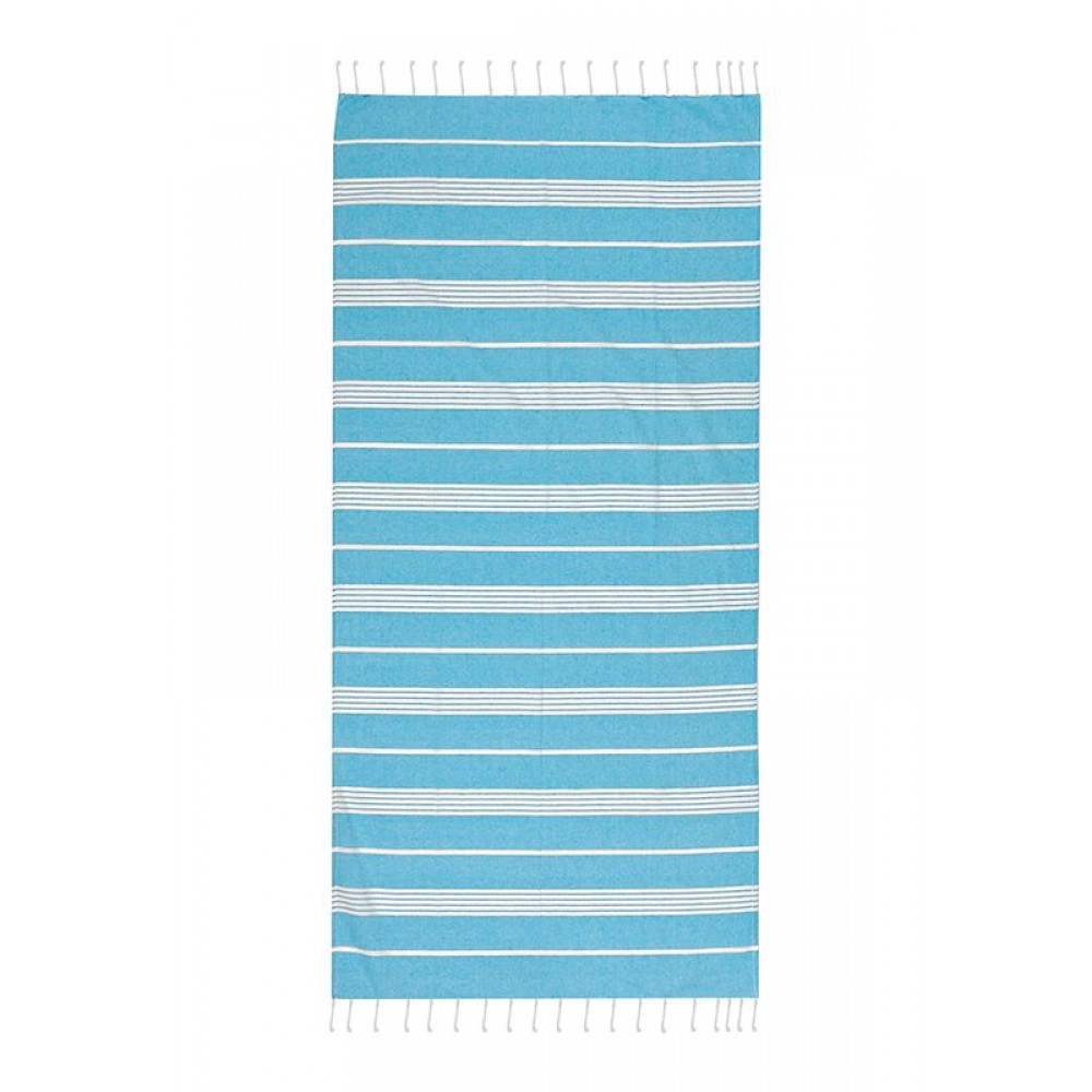 ΠΕΤΣΕΤΑ ΠΑΡΑΛΙΑΣ ΒΑΜΒΑΚΕΡΗ FOUTA ΜΠΛΕ ΜΕ ΛΕΥΚΕΣ ΡΙΓΕΣ 90X180cm 